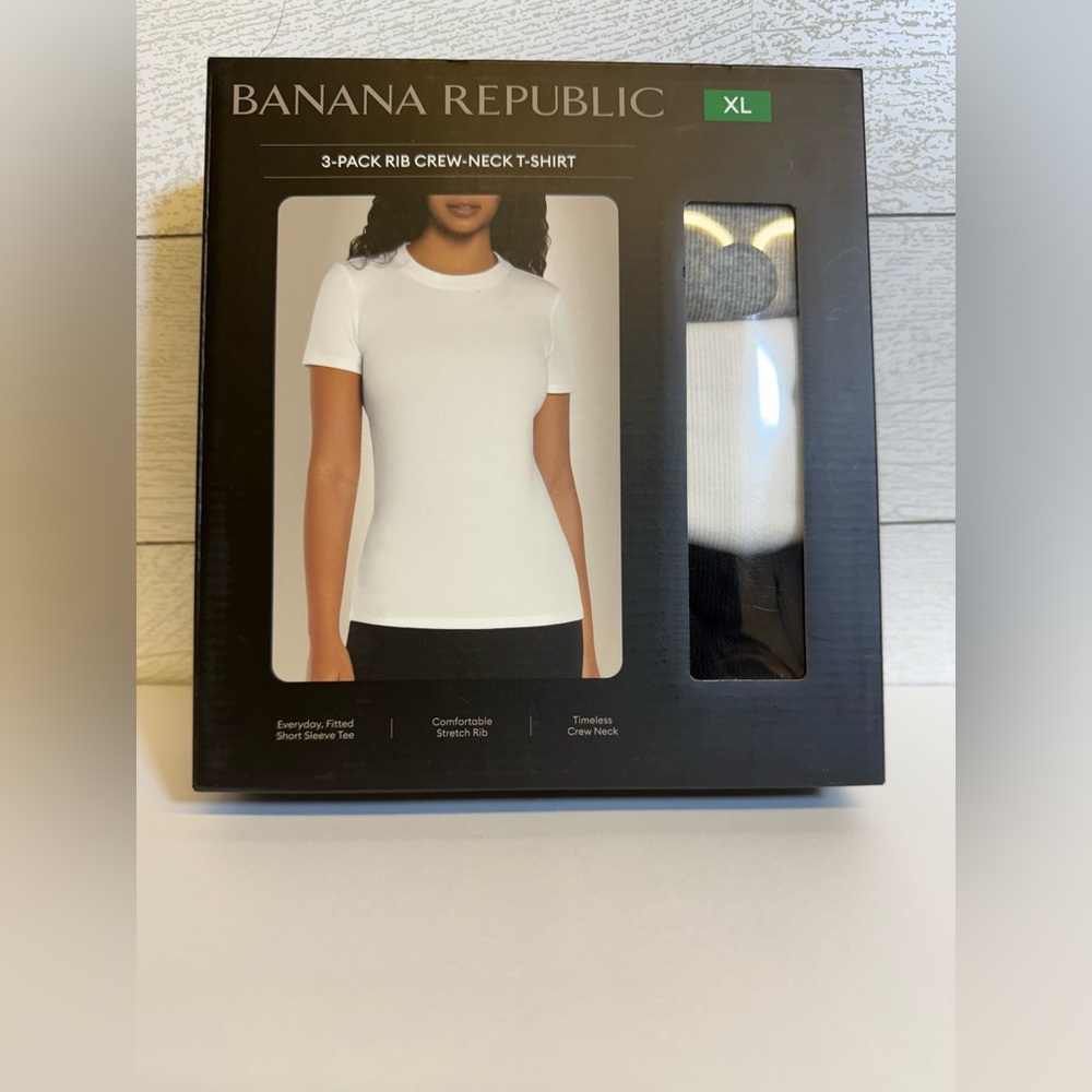 Banana Republic 3 pack Rib Crew Neck Short Sleeve Tees Gray White Black NWT XL